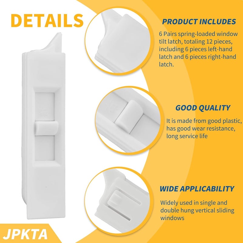 JPKTA 12 Pcs Window Tilt Latch Pairs Spring Loaded Sliding Window Latch Lock Snap-in White Vinyl Plastic Construction for Home Window Accessories Parts - Image 5